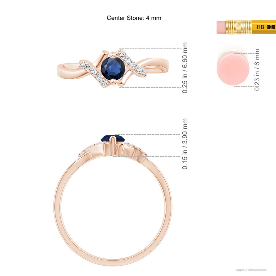 4mm AA Solitaire Sapphire Bypass Promise Ring with Diamond Accents in Rose Gold ruler