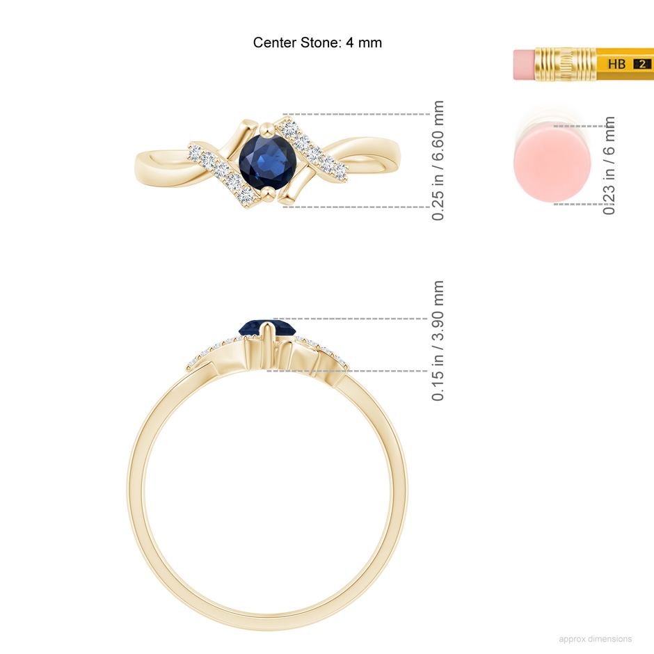 4mm AA Solitaire Sapphire Bypass Promise Ring with Diamond Accents in Yellow Gold ruler