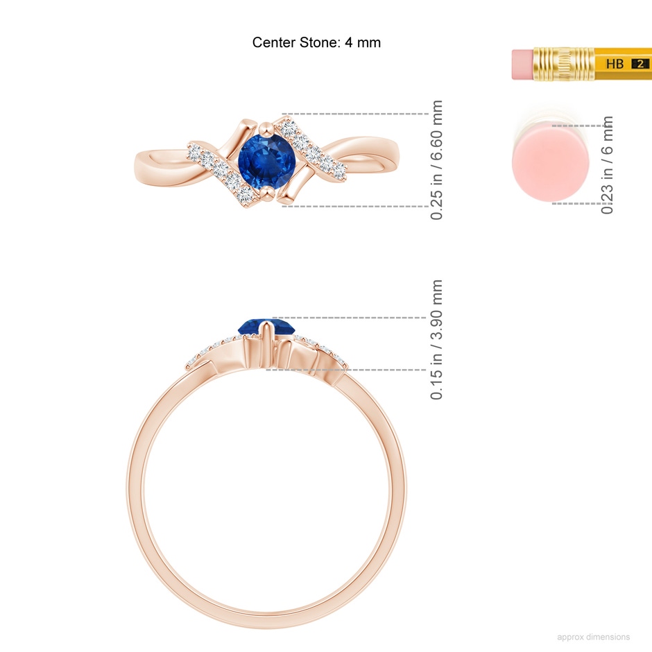 4mm AAA Solitaire Sapphire Bypass Promise Ring with Diamond Accents in 18K Rose Gold ruler