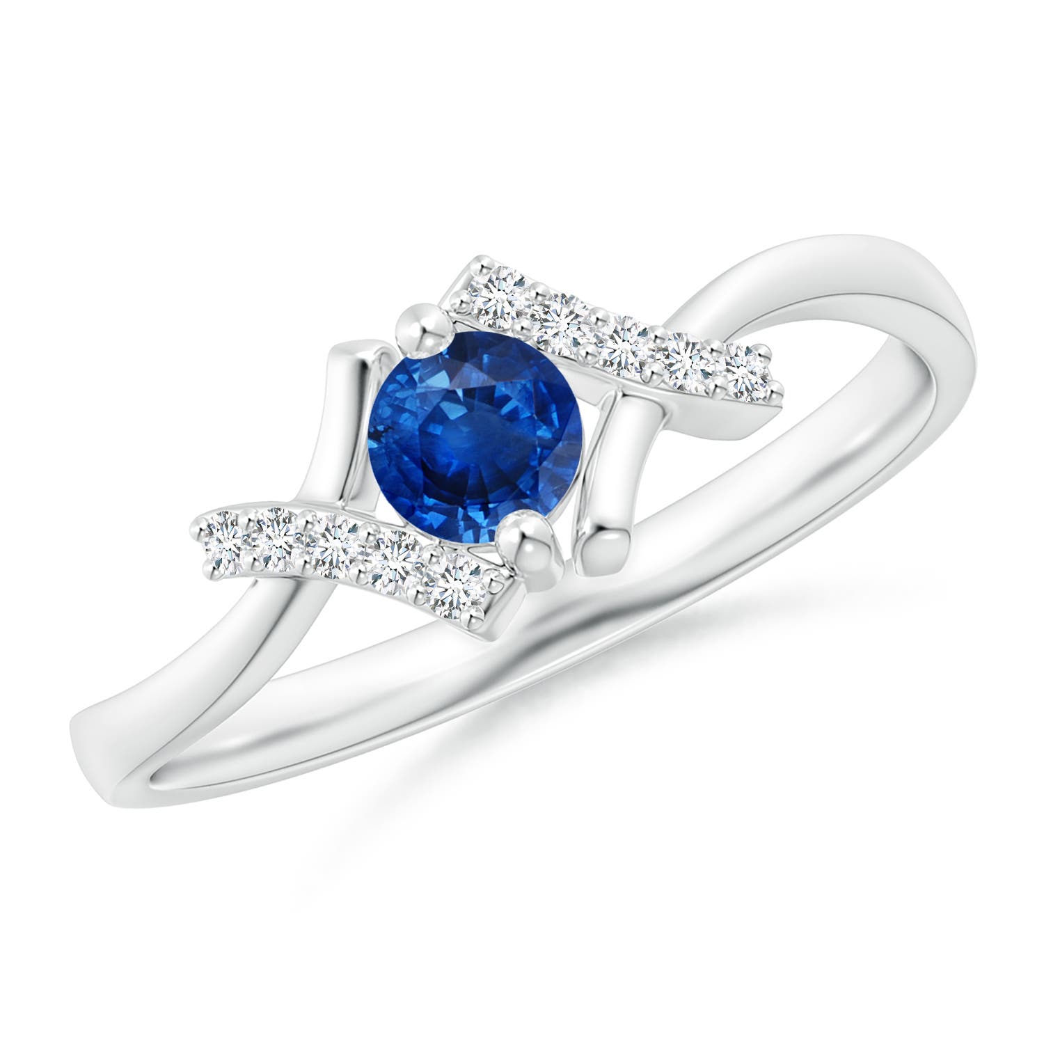 4mm AAA Solitaire Sapphire Bypass Promise Ring with Diamond Accents in 18CT White Gold