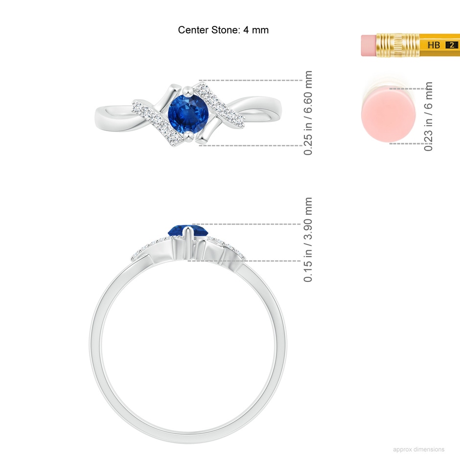 4mm AAA Solitaire Sapphire Bypass Promise Ring with Diamond Accents in 18K White Gold ruler