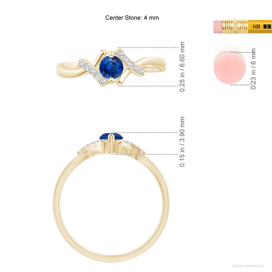 4mm AAA Solitaire Sapphire Bypass Promise Ring with Diamond Accents in 18K Yellow Gold ruler