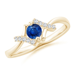 4mm AAA Solitaire Sapphire Bypass Promise Ring with Diamond Accents in Yellow Gold