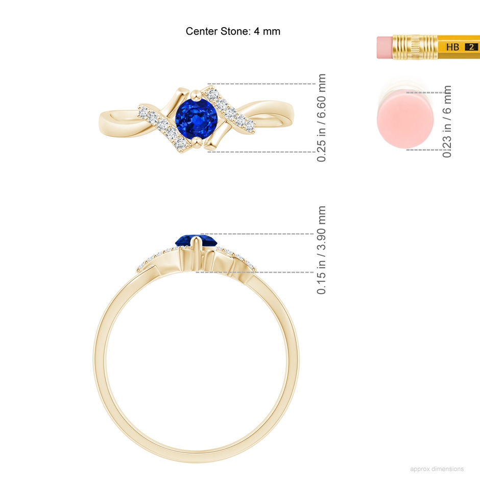 4mm AAAA Solitaire Sapphire Bypass Promise Ring with Diamond Accents in 18K Yellow Gold ruler