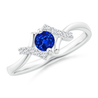 4mm AAAA Solitaire Sapphire Bypass Promise Ring with Diamond Accents in White Gold