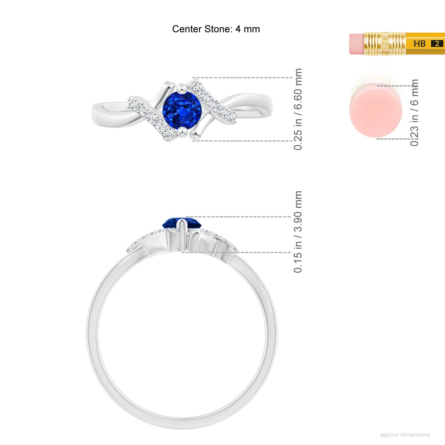 4mm AAAA Solitaire Sapphire Bypass Promise Ring with Diamond Accents in White Gold - ruler