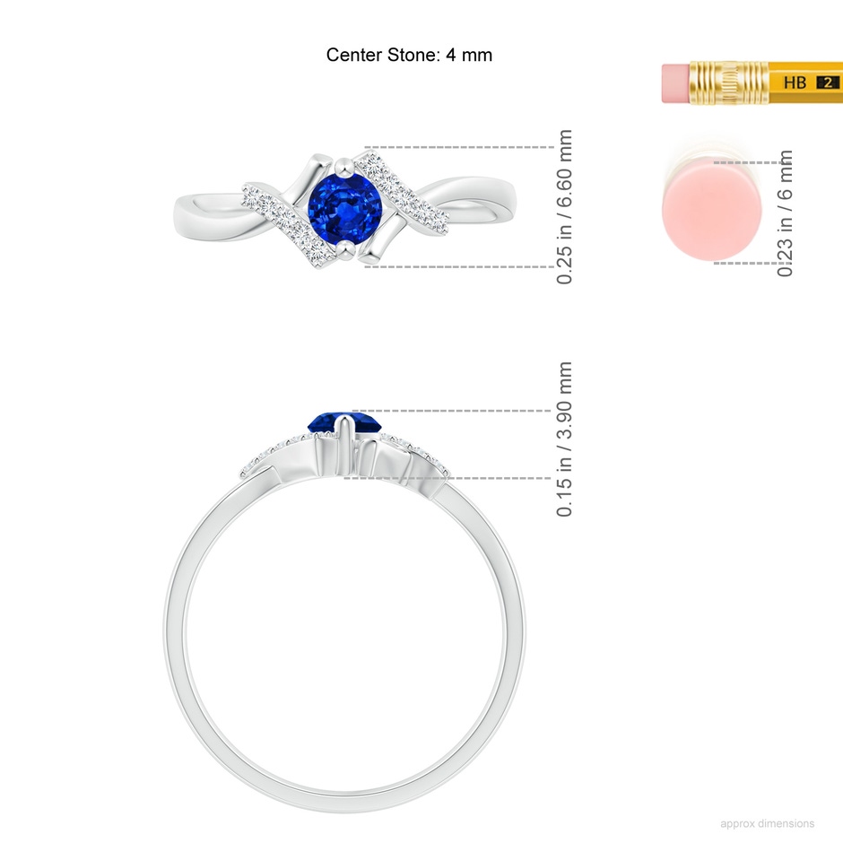 4mm AAAA Solitaire Sapphire Bypass Promise Ring with Diamond Accents in White Gold ruler