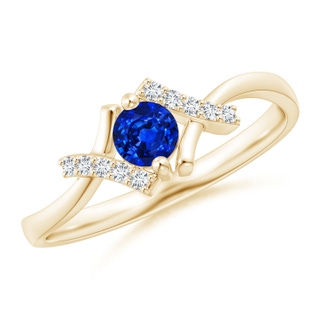 4mm AAAA Solitaire Sapphire Bypass Promise Ring with Diamond Accents in Yellow Gold