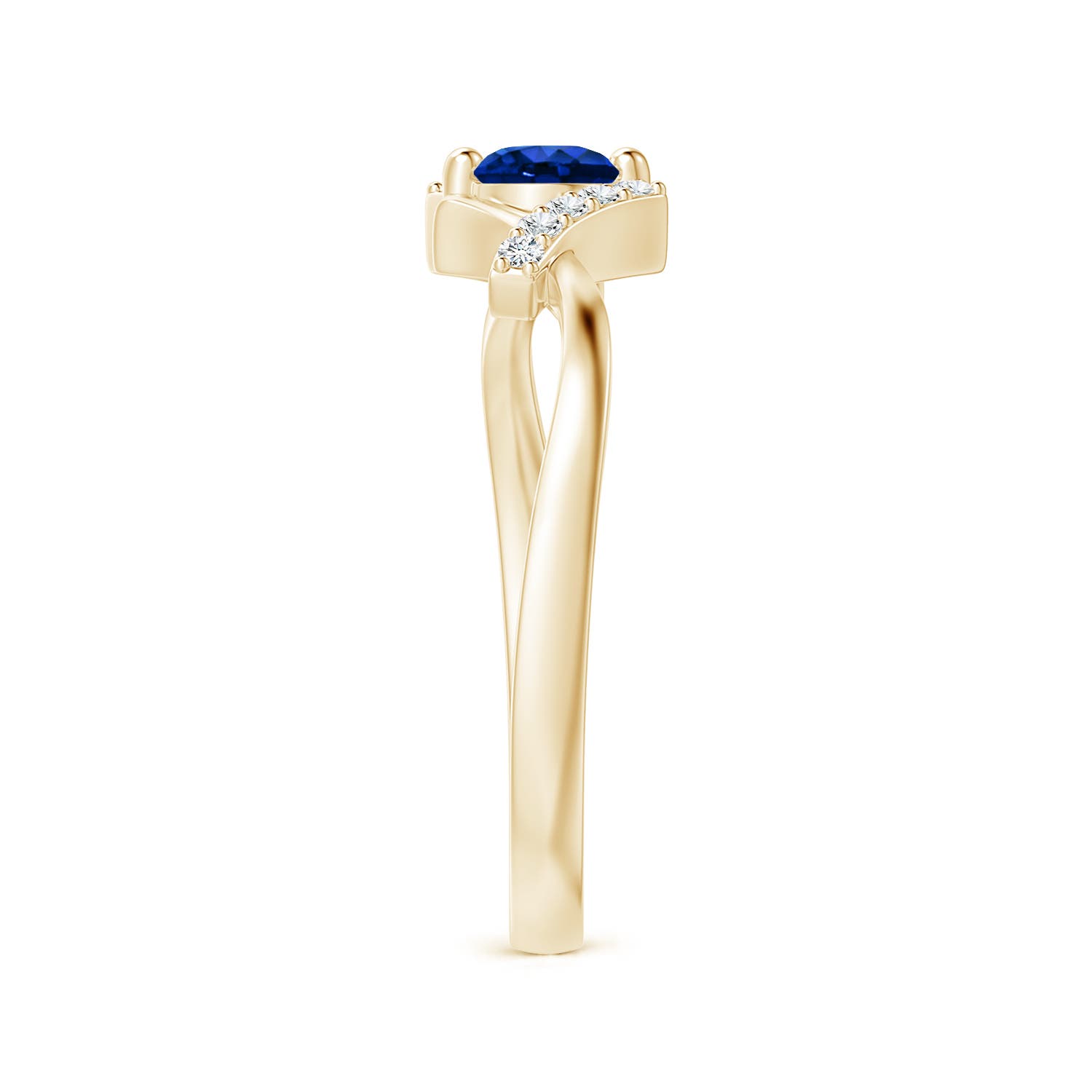 4mm AAAA Solitaire Sapphire Bypass Promise Ring with Diamond Accents in Yellow Gold - side 3