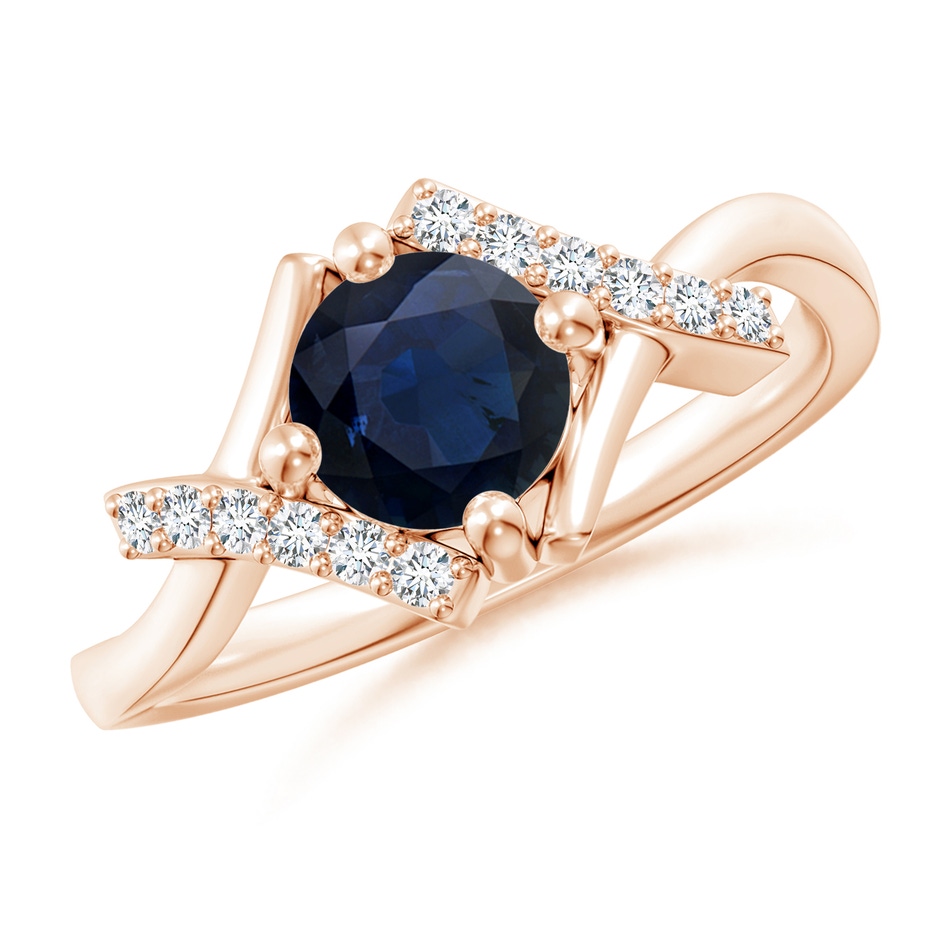6mm A Solitaire Sapphire Bypass Promise Ring with Diamond Accents in Rose Gold 