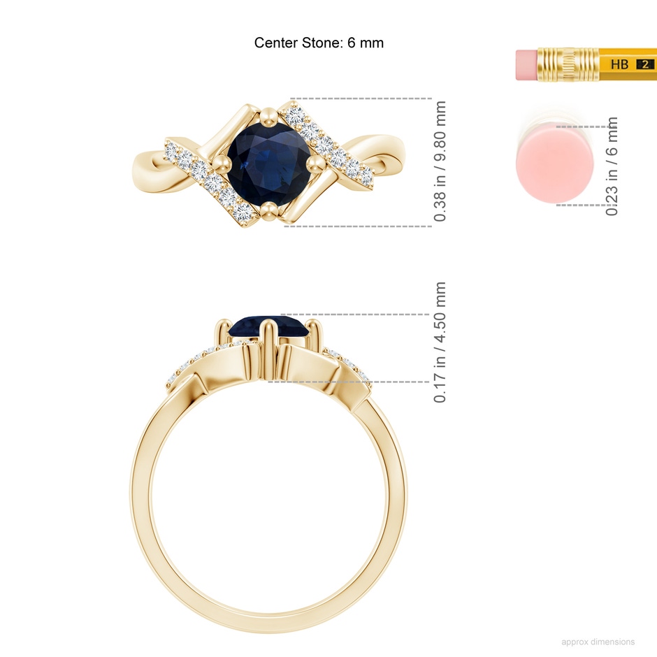 6mm A Solitaire Sapphire Bypass Promise Ring with Diamond Accents in Yellow Gold ruler