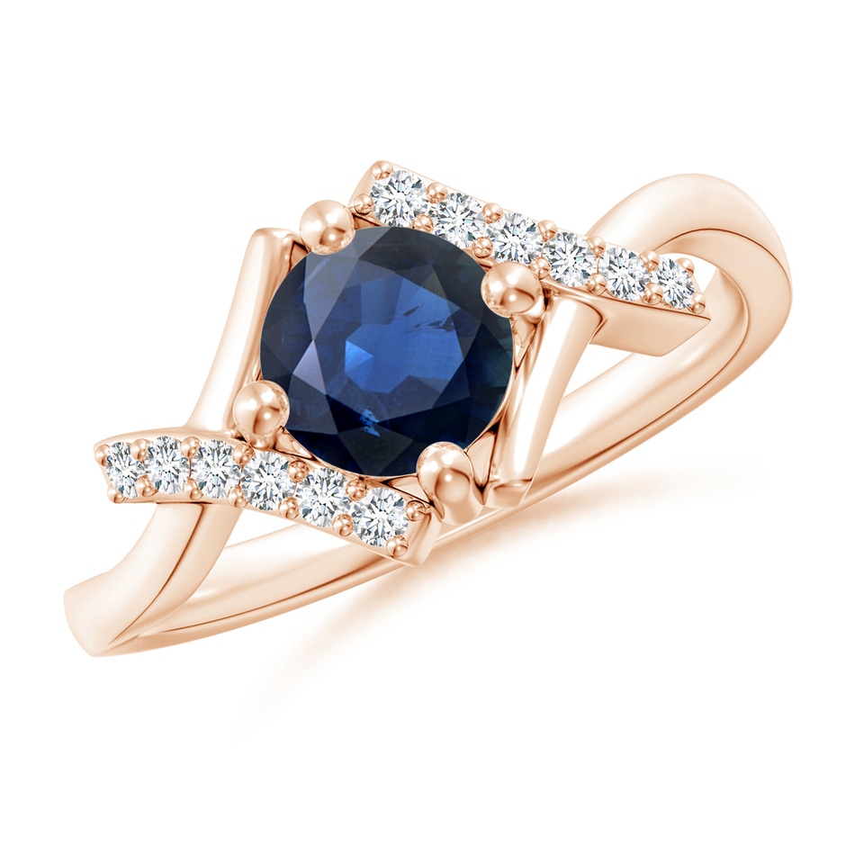 6mm AA Solitaire Sapphire Bypass Promise Ring with Diamond Accents in Rose Gold 
