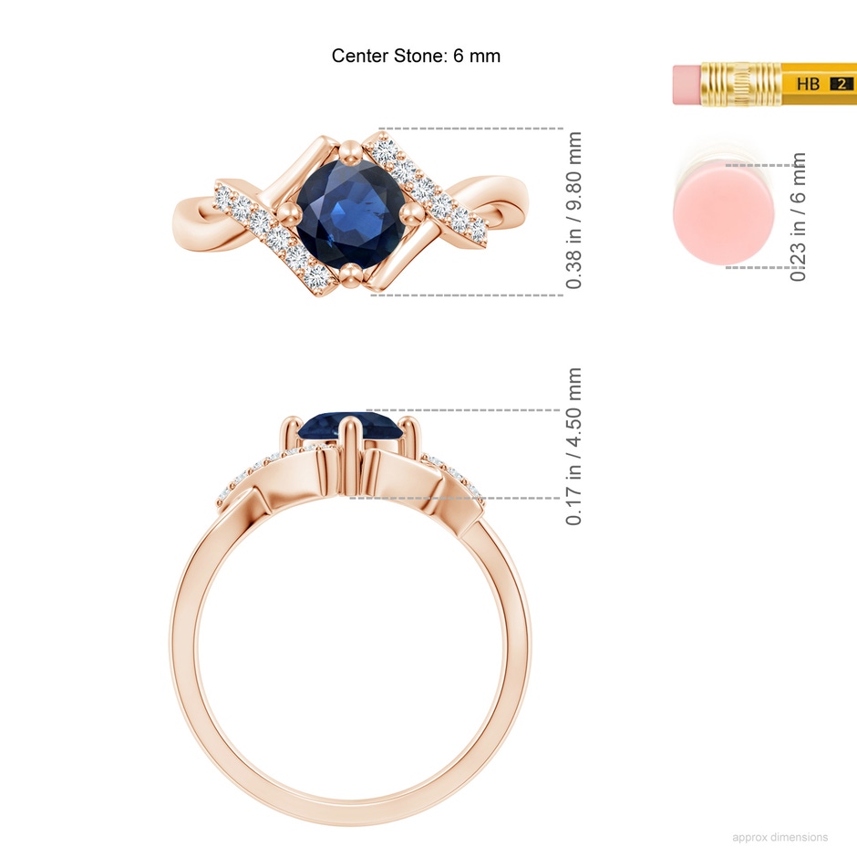 6mm AA Solitaire Sapphire Bypass Promise Ring with Diamond Accents in Rose Gold ruler