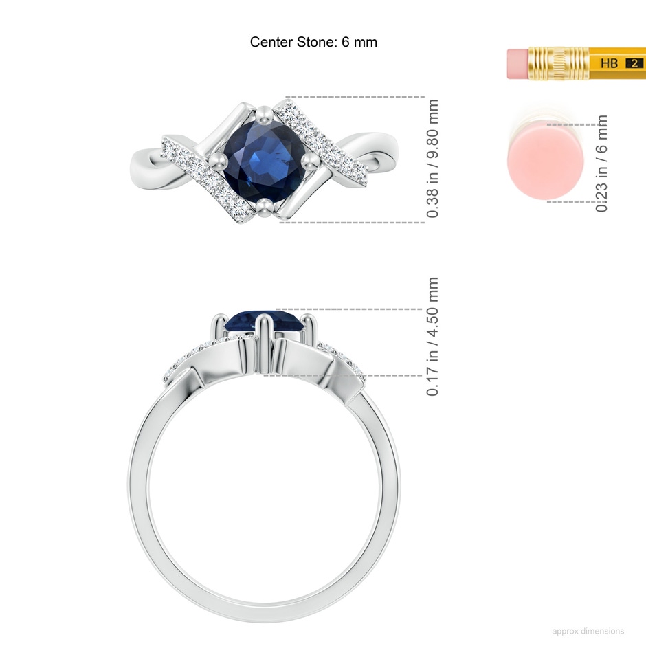 6mm AA Solitaire Sapphire Bypass Promise Ring with Diamond Accents in White Gold ruler
