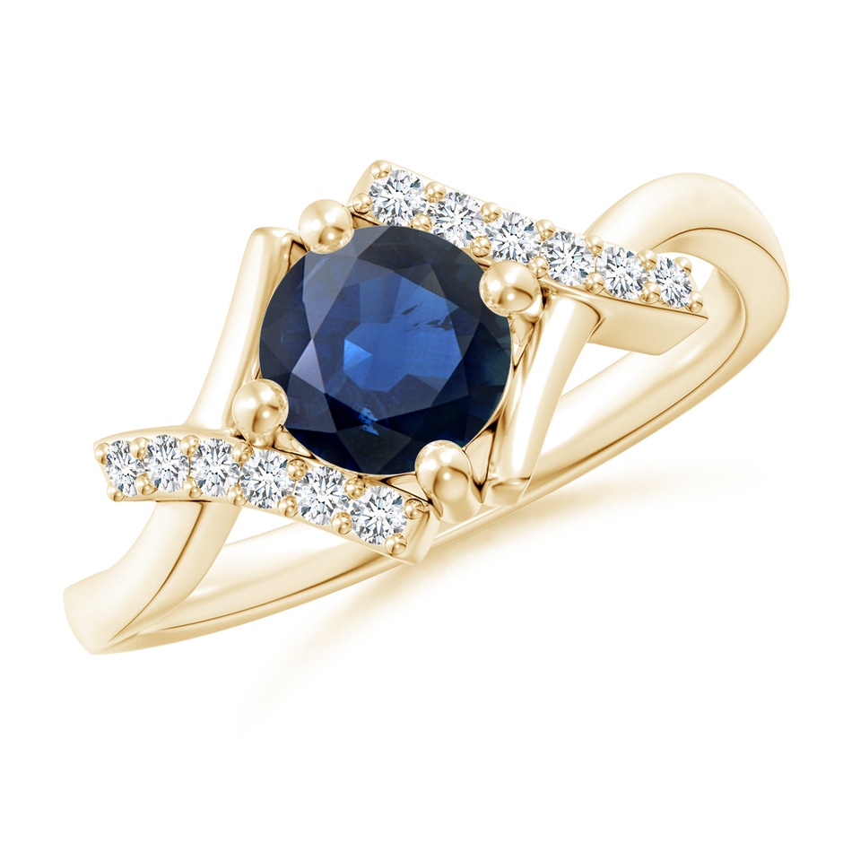 6mm AA Solitaire Sapphire Bypass Promise Ring with Diamond Accents in Yellow Gold 