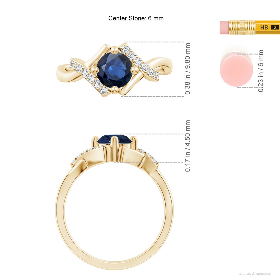 6mm AA Solitaire Sapphire Bypass Promise Ring with Diamond Accents in Yellow Gold ruler