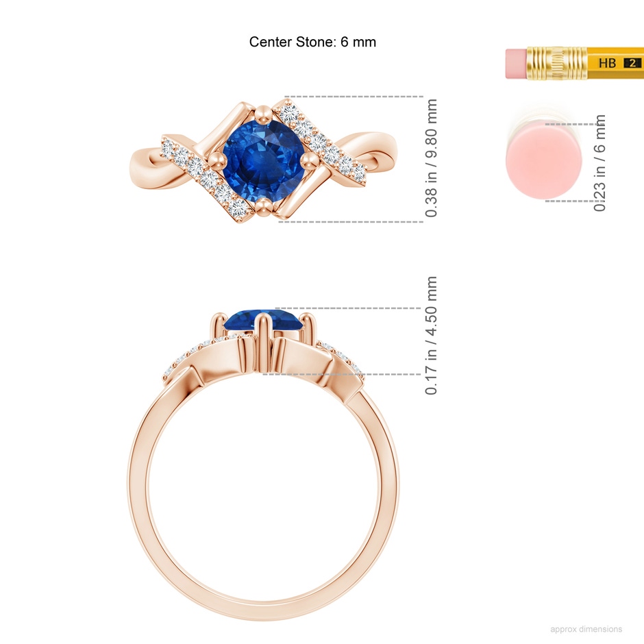 6mm AAA Solitaire Sapphire Bypass Promise Ring with Diamond Accents in Rose Gold ruler