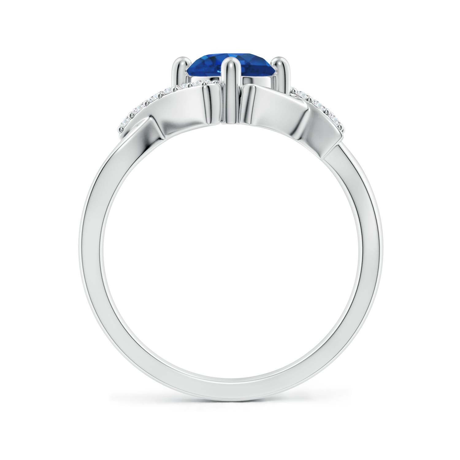 6mm AAA Solitaire Sapphire Bypass Promise Ring with Diamond Accents in White Gold