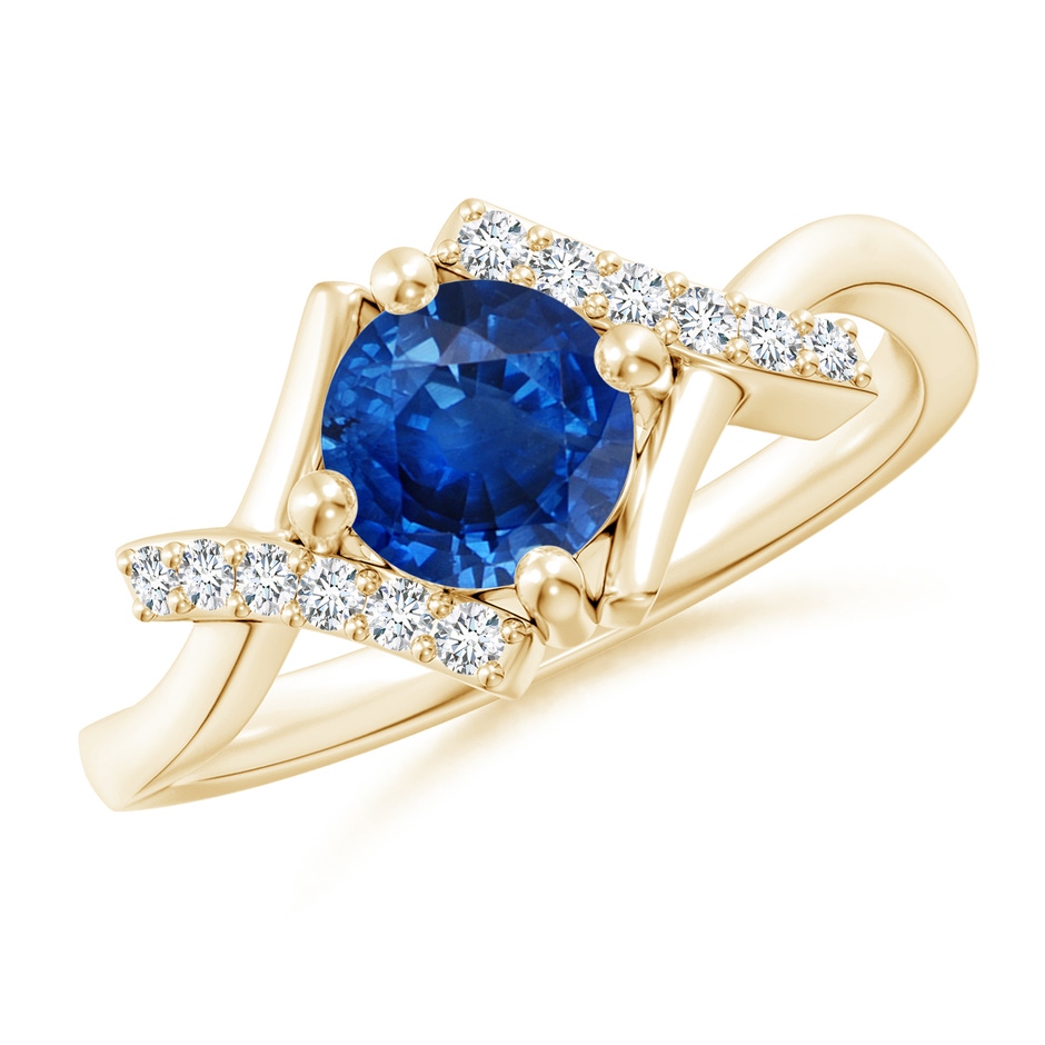 6mm AAA Solitaire Sapphire Bypass Promise Ring with Diamond Accents in Yellow Gold 