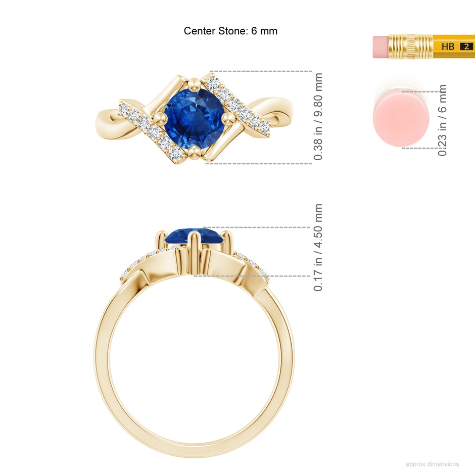 6mm AAA Solitaire Sapphire Bypass Promise Ring with Diamond Accents in Yellow Gold ruler