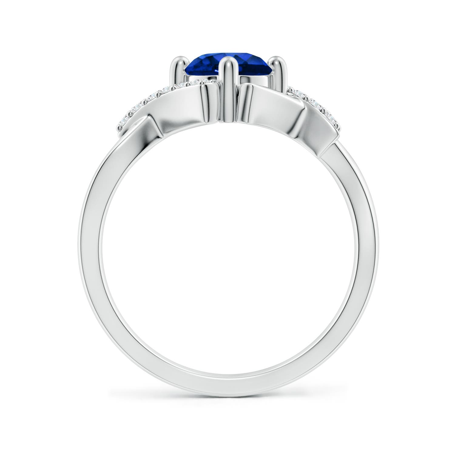 6mm AAAA Solitaire Sapphire Bypass Promise Ring with Diamond Accents in 18K White Gold