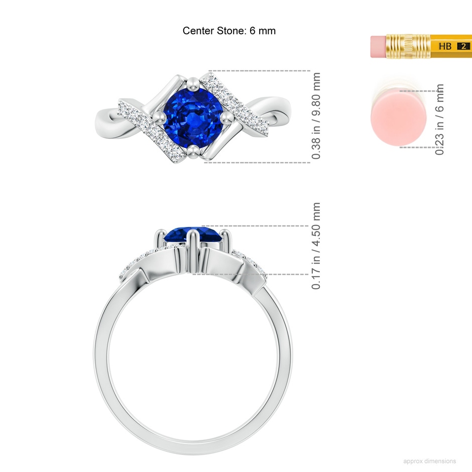 6mm Lab-Grown Solitaire Sapphire Bypass Promise Ring with Diamond Accents in 18K White Gold ruler