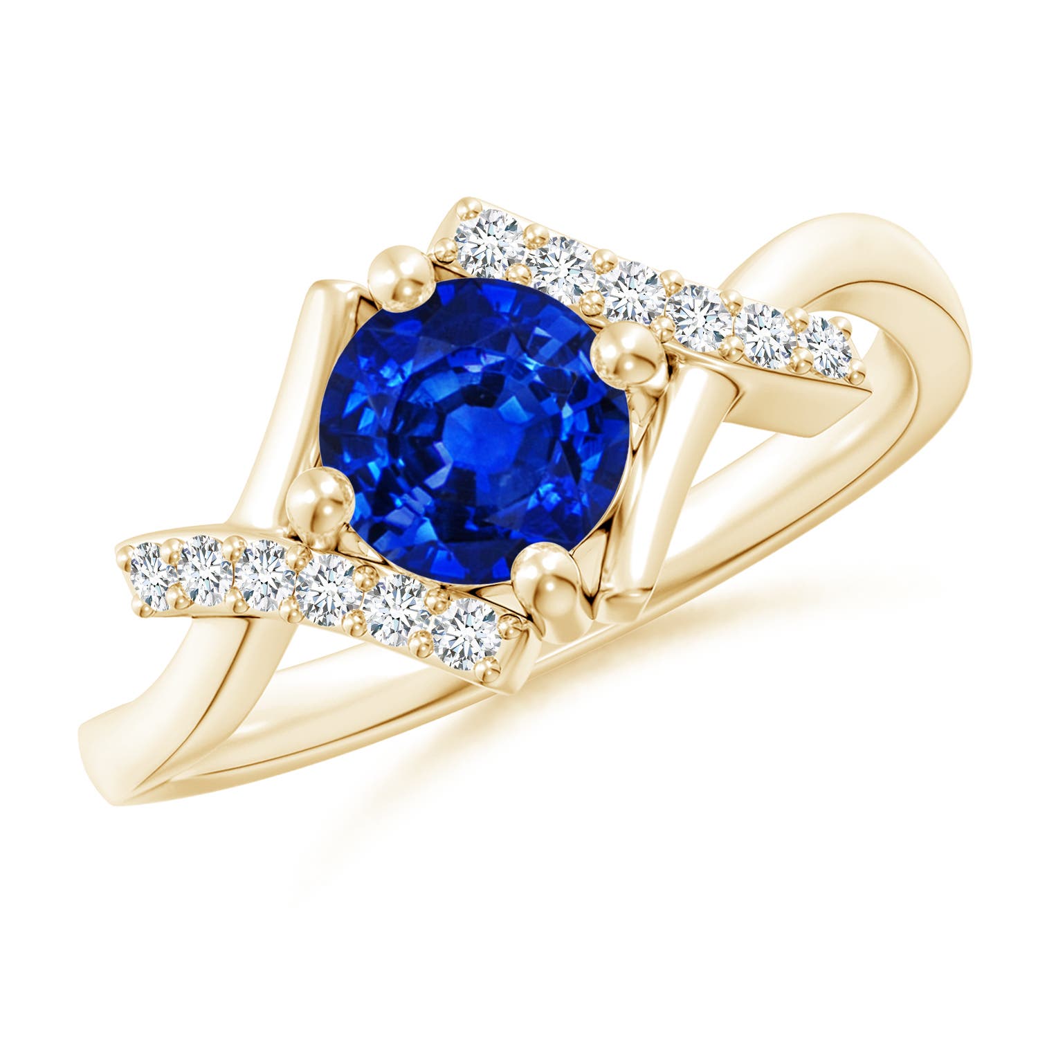6mm AAAA Solitaire Sapphire Bypass Promise Ring with Diamond Accents in 18K Yellow Gold
