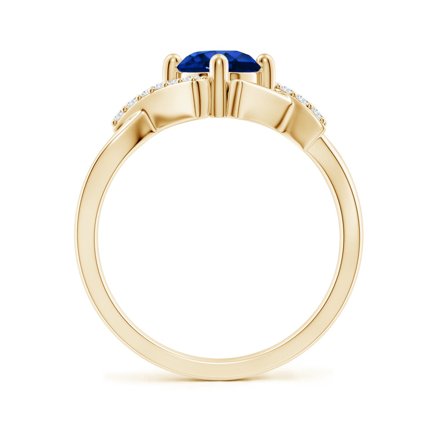 6mm AAAA Solitaire Sapphire Bypass Promise Ring with Diamond Accents in 18K Yellow Gold