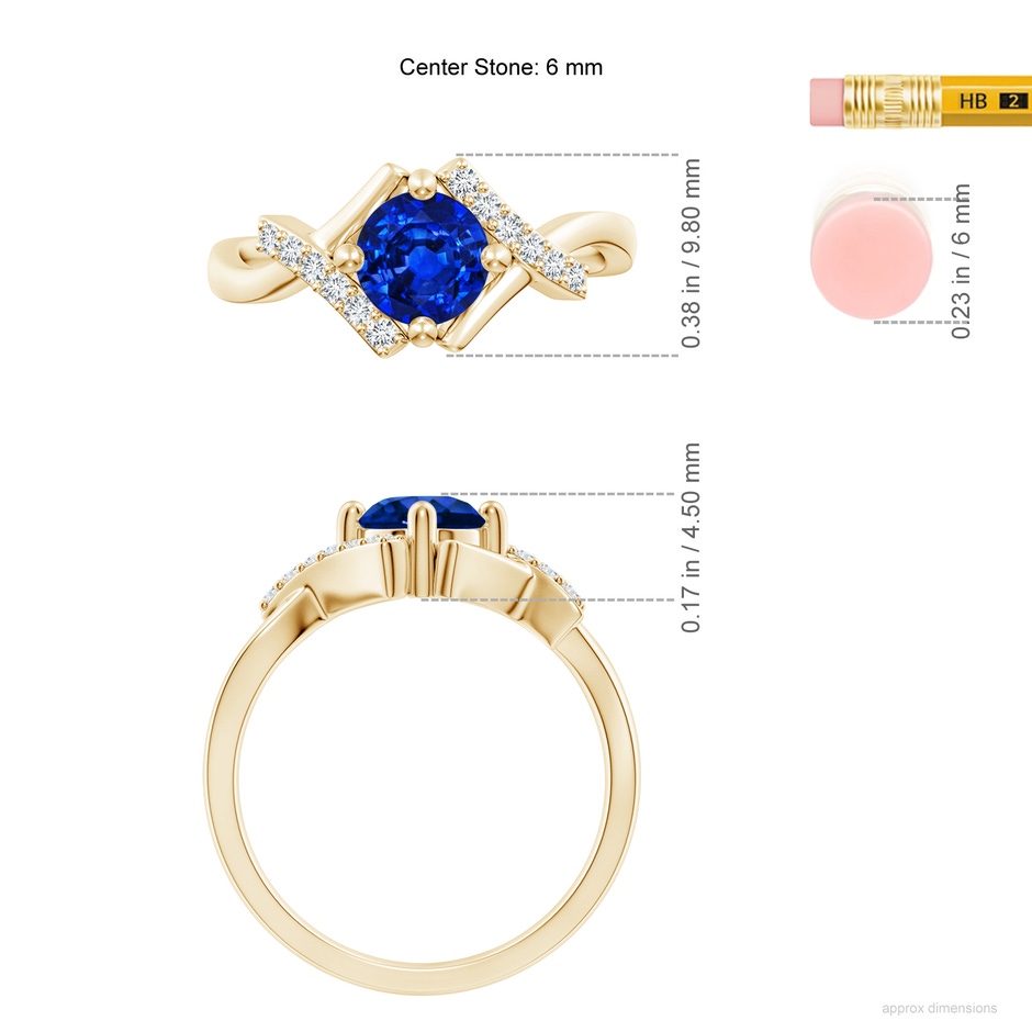 6mm Lab-Grown Solitaire Sapphire Bypass Promise Ring with Diamond Accents in Yellow Gold ruler