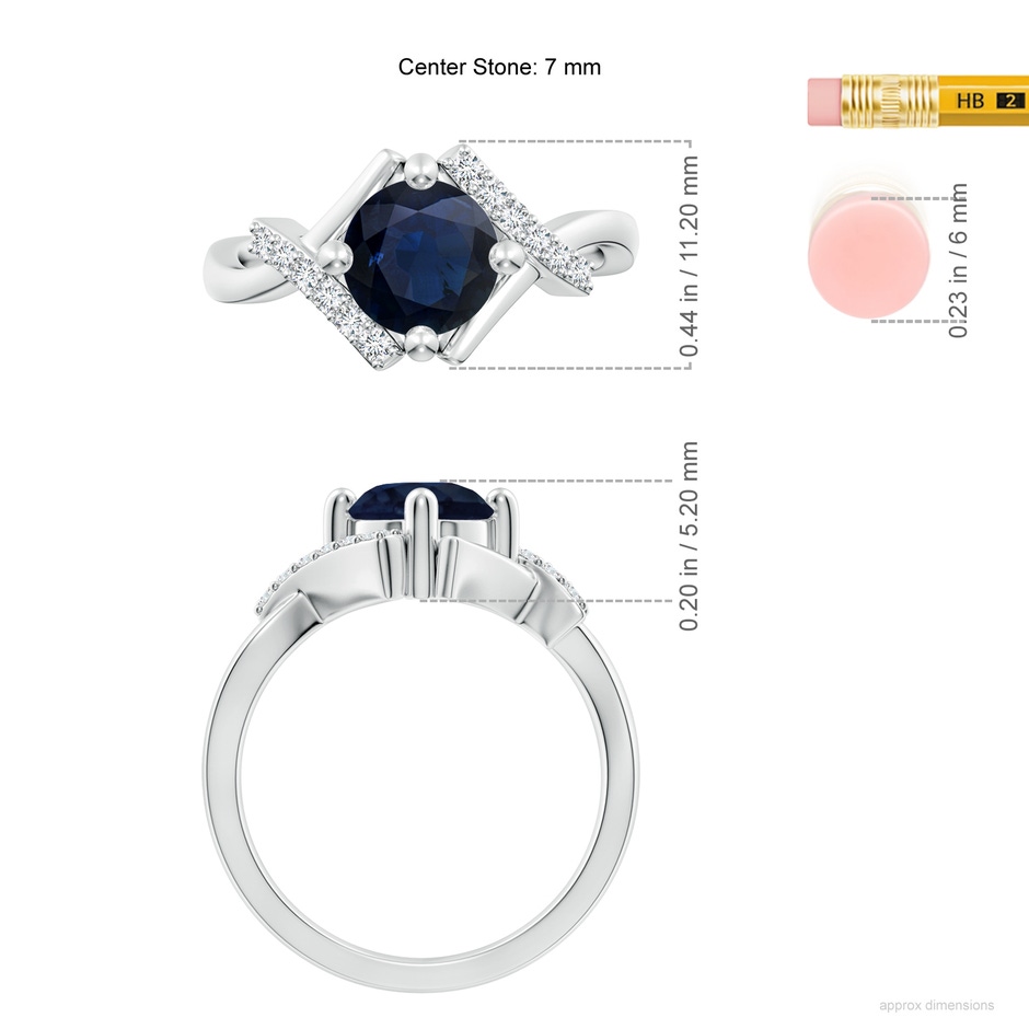 7mm A Solitaire Sapphire Bypass Promise Ring with Diamond Accents in White Gold ruler