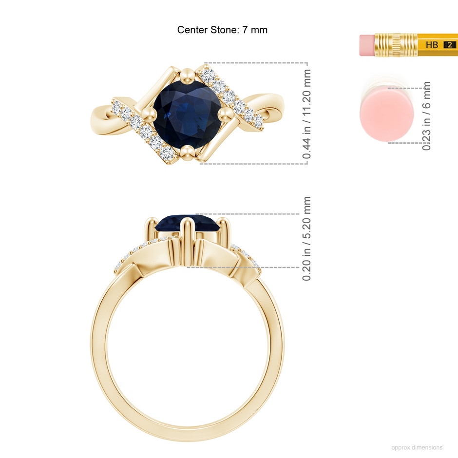 7mm A Solitaire Sapphire Bypass Promise Ring with Diamond Accents in Yellow Gold ruler