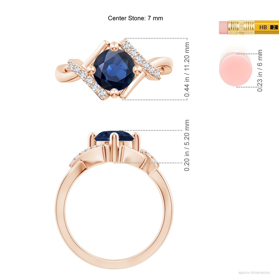 7mm AA Solitaire Sapphire Bypass Promise Ring with Diamond Accents in Rose Gold ruler