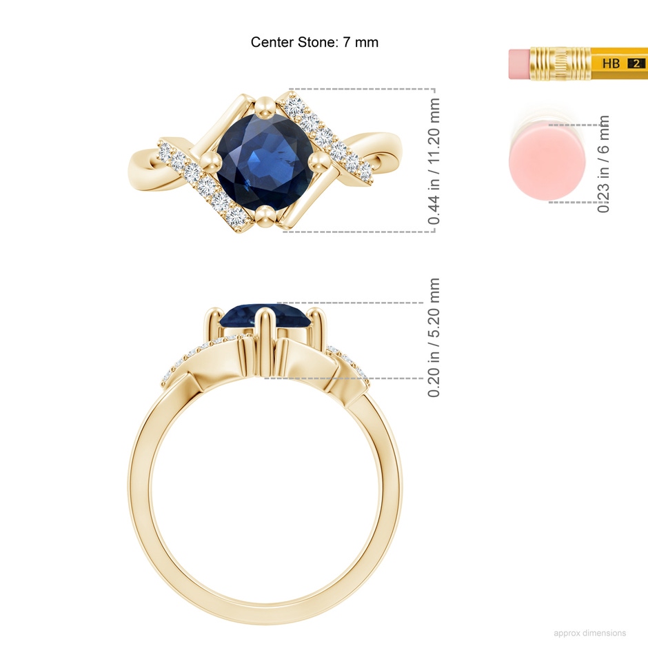 7mm AA Solitaire Sapphire Bypass Promise Ring with Diamond Accents in Yellow Gold ruler