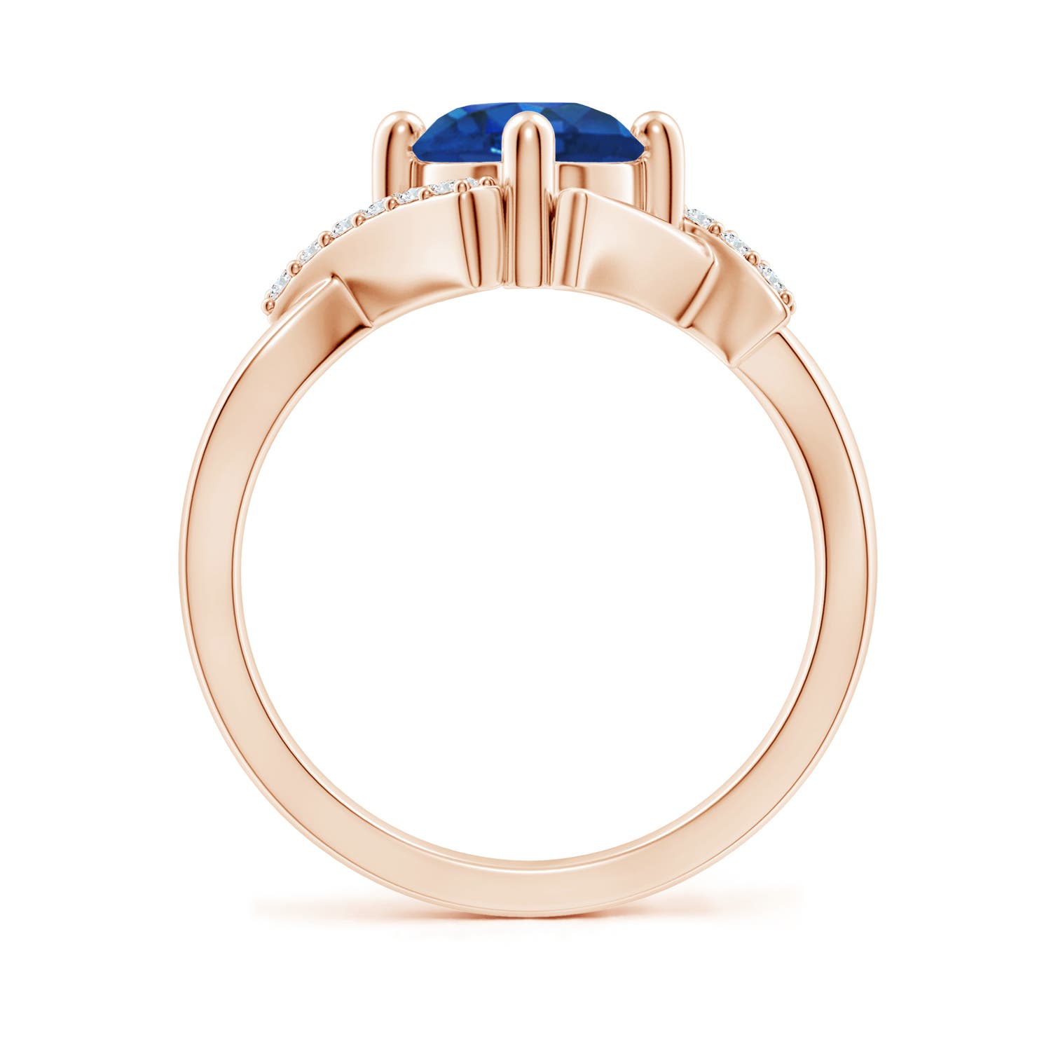 7mm AAA Solitaire Sapphire Bypass Promise Ring with Diamond Accents in Rose Gold