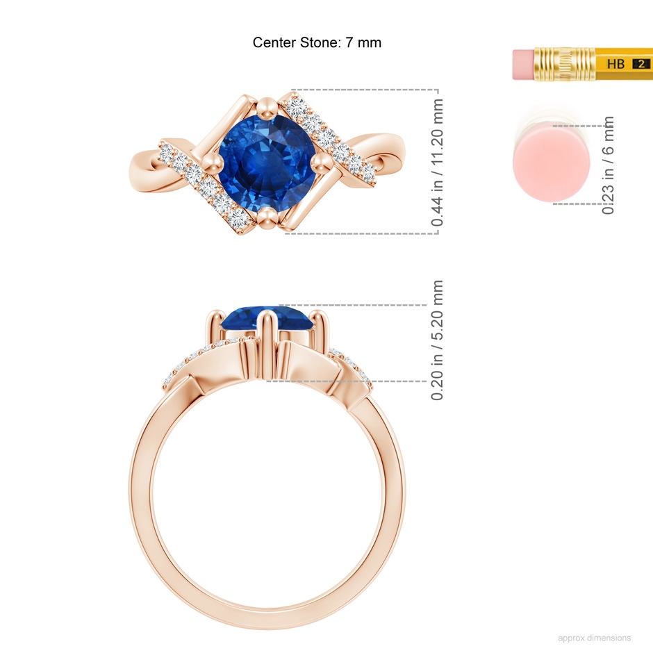 7mm AAA Solitaire Sapphire Bypass Promise Ring with Diamond Accents in Rose Gold ruler