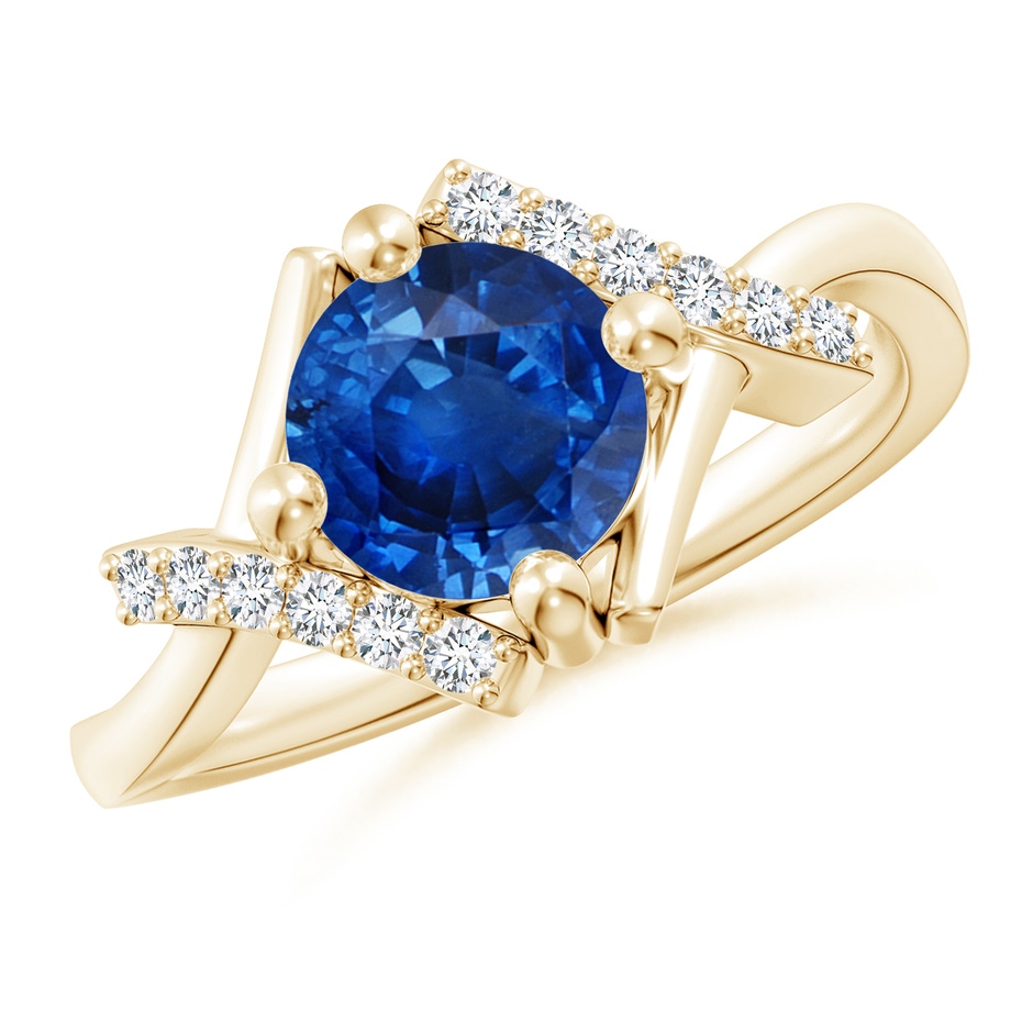 7mm AAA Solitaire Sapphire Bypass Promise Ring with Diamond Accents in Yellow Gold 