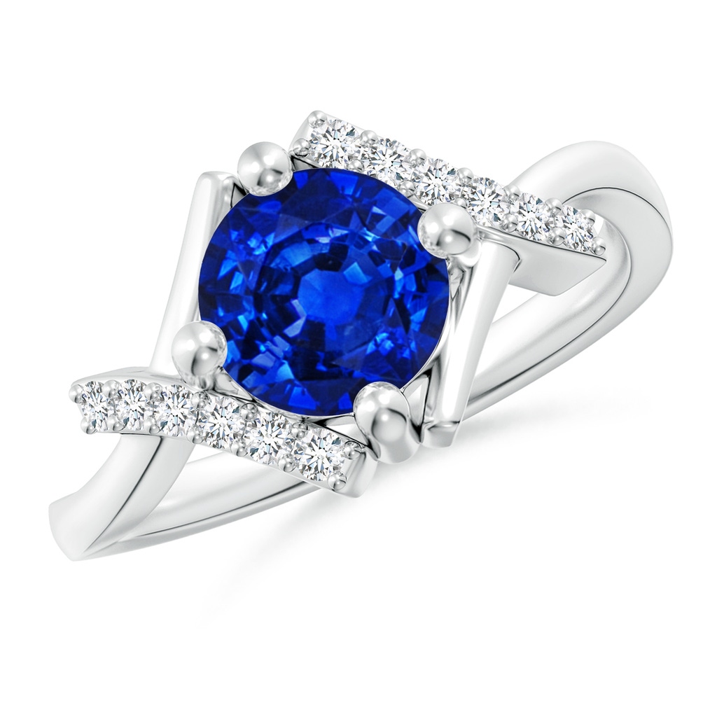 7mm Lab-Grown Solitaire Sapphire Bypass Promise Ring with Diamond Accents in 18K White Gold