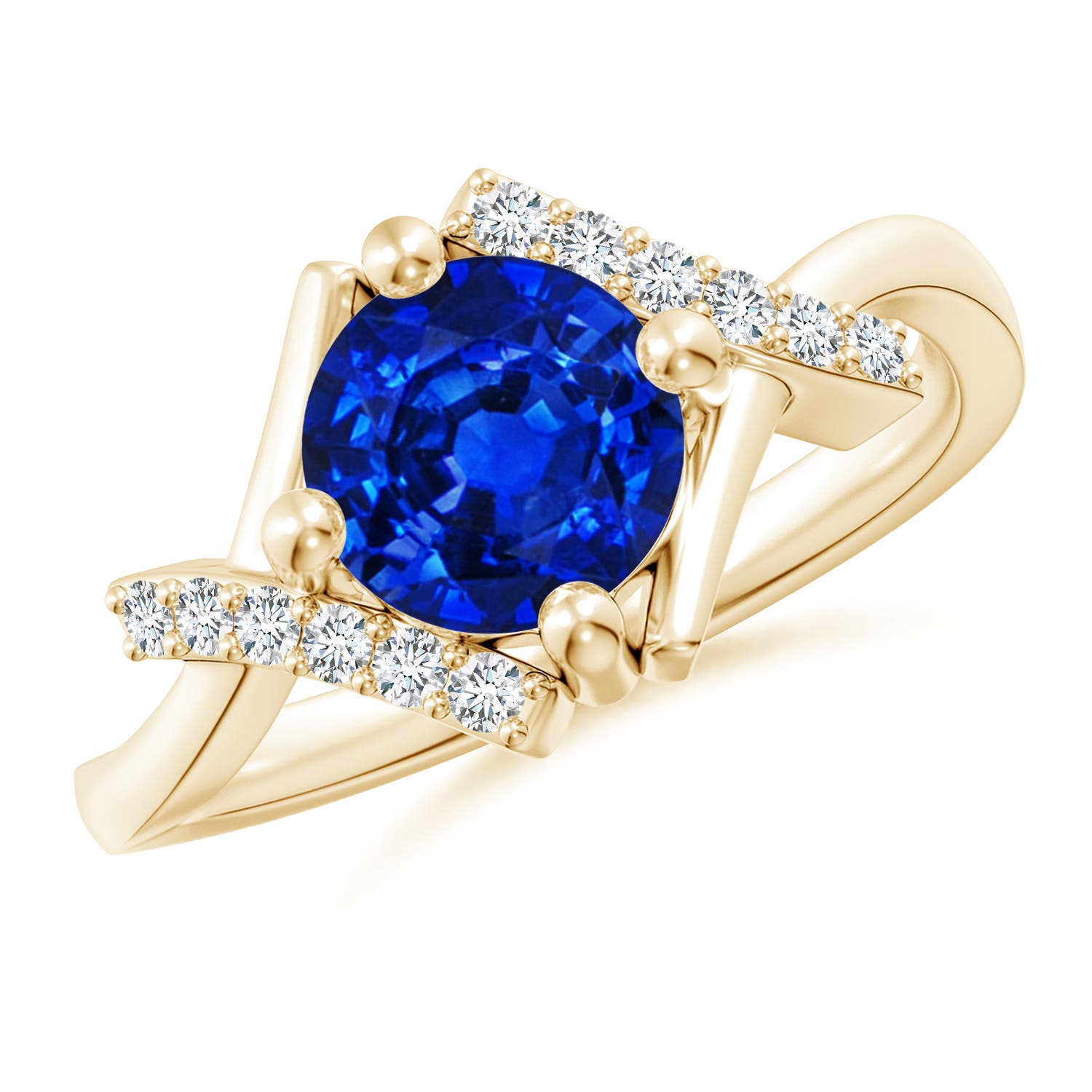 7mm AAAA Solitaire Sapphire Bypass Promise Ring with Diamond Accents in Yellow Gold