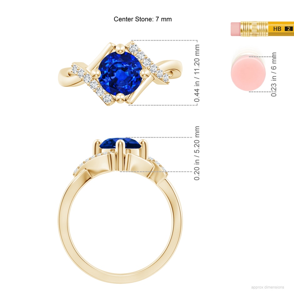 7mm Lab-Grown Solitaire Sapphire Bypass Promise Ring with Diamond Accents in Yellow Gold ruler