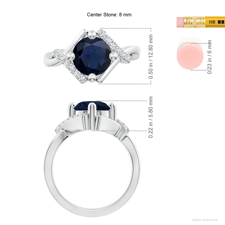 8mm A Solitaire Sapphire Bypass Promise Ring with Diamond Accents in 18K White Gold ruler