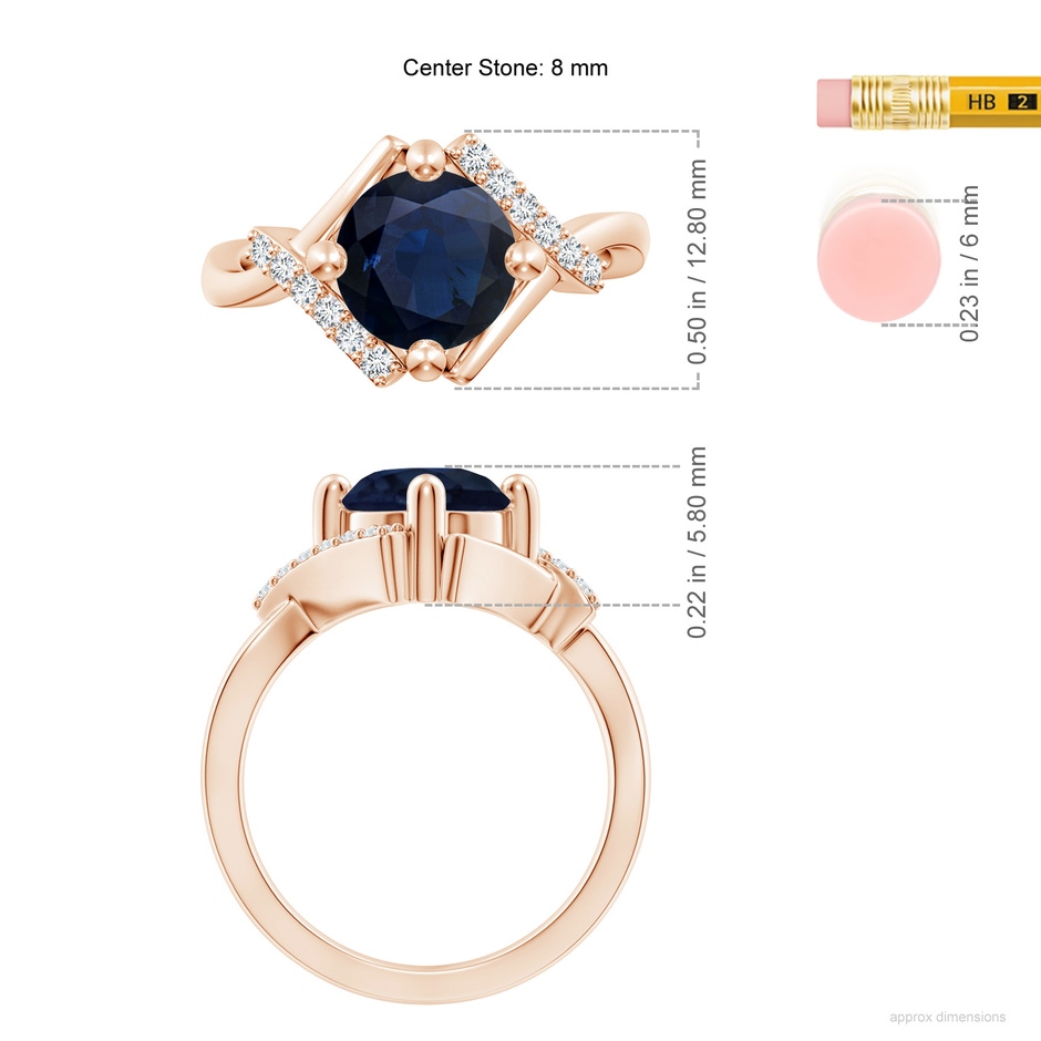 8mm A Solitaire Sapphire Bypass Promise Ring with Diamond Accents in Rose Gold ruler