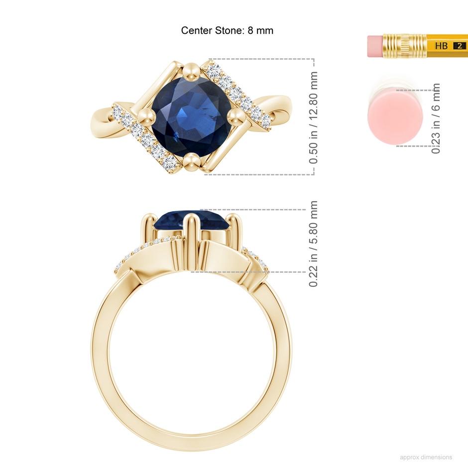 8mm AA Solitaire Sapphire Bypass Promise Ring with Diamond Accents in 18K Yellow Gold ruler