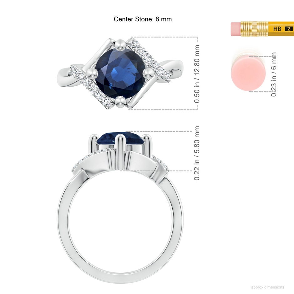 8mm AA Solitaire Sapphire Bypass Promise Ring with Diamond Accents in White Gold ruler