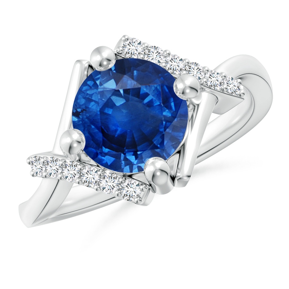 8mm AAA Solitaire Sapphire Bypass Promise Ring with Diamond Accents in White Gold 