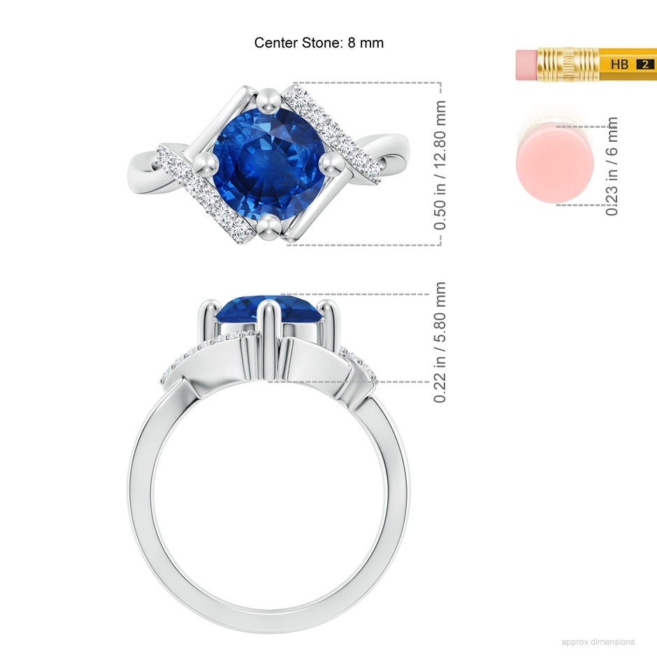 8mm AAA Solitaire Sapphire Bypass Promise Ring with Diamond Accents in White Gold ruler