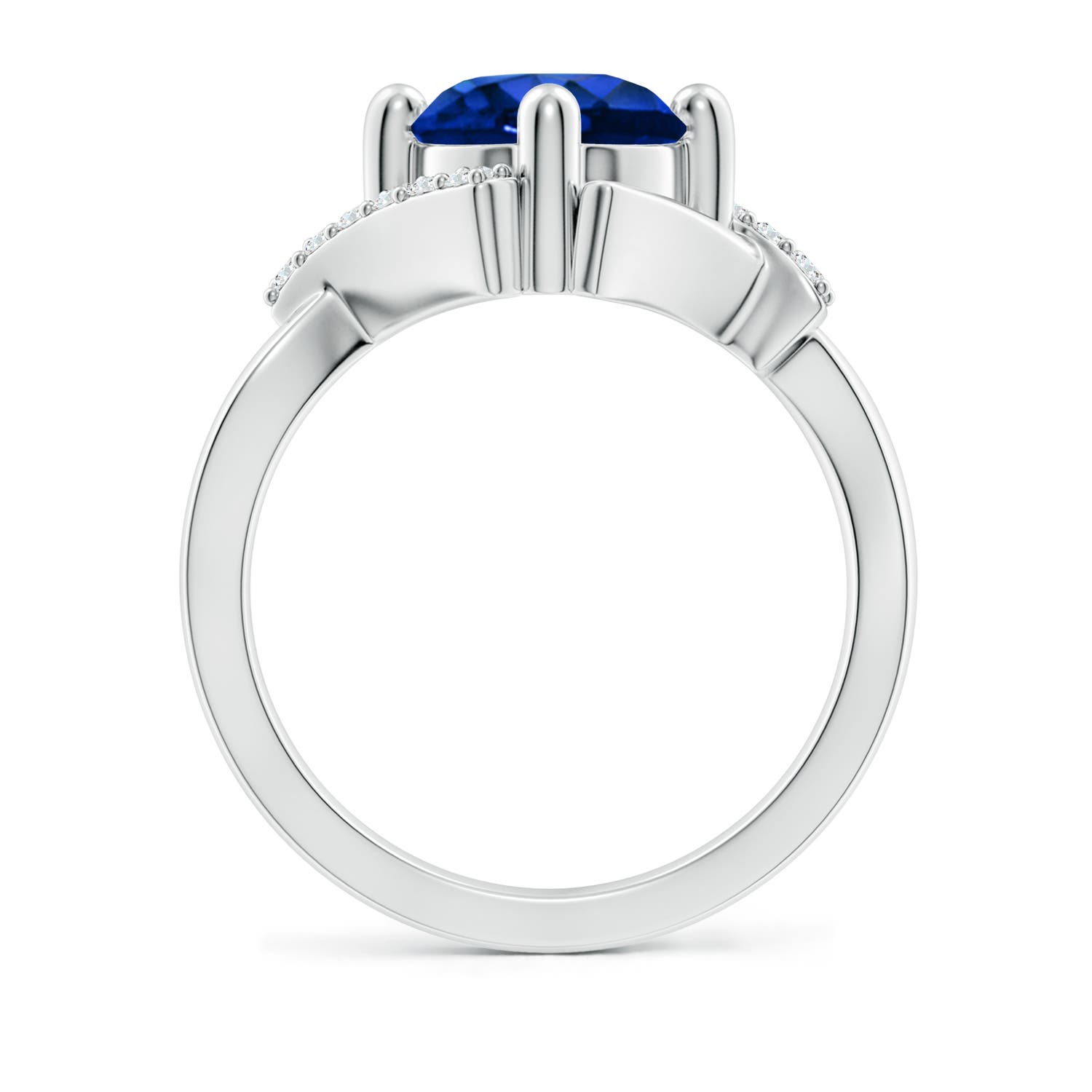8mm AAAA Solitaire Sapphire Bypass Promise Ring with Diamond Accents in 18K White Gold
