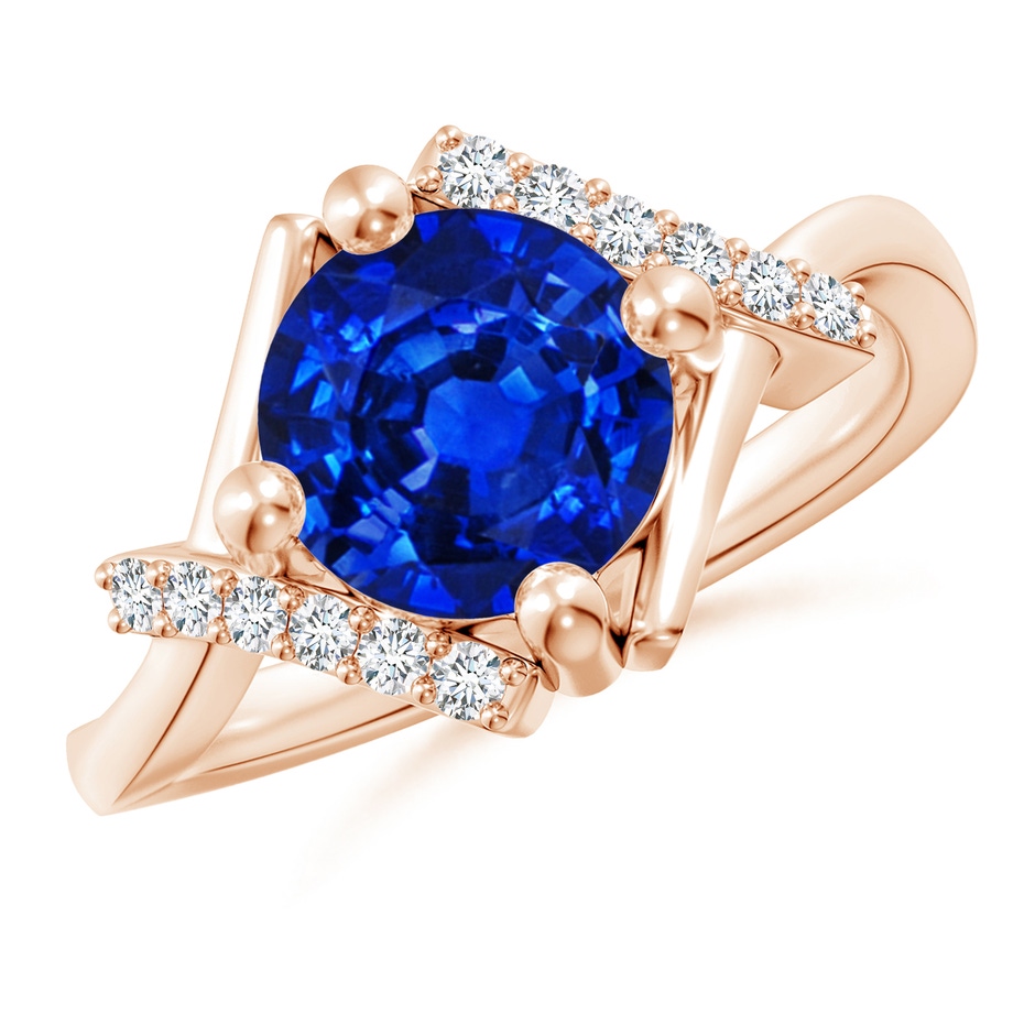 8mm AAAA Solitaire Sapphire Bypass Promise Ring with Diamond Accents in Rose Gold 