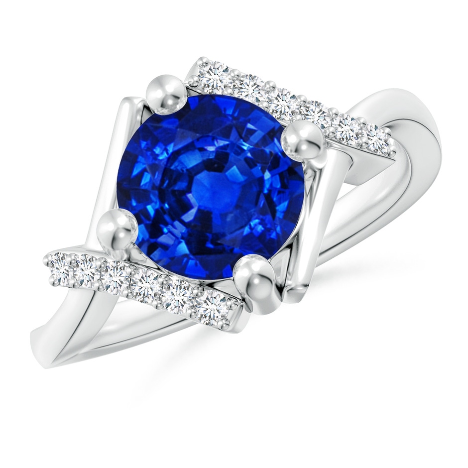 8mm AAAA Solitaire Sapphire Bypass Promise Ring with Diamond Accents in White Gold 