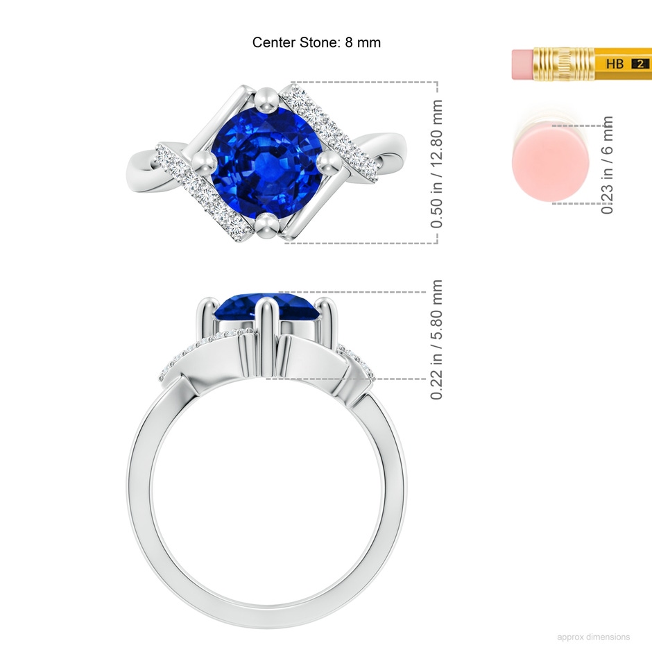 8mm AAAA Solitaire Sapphire Bypass Promise Ring with Diamond Accents in White Gold ruler