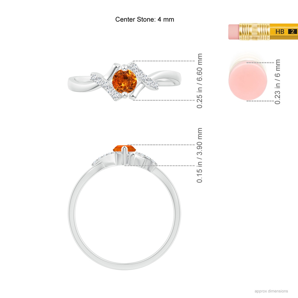 4mm AAA Solitaire Spessartite Bypass Promise Ring with Diamond Accents in White Gold Ruler